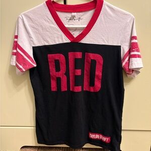 Taylor Swift Red Tour V-Neck 13 Tshirt, Football Jersey Style Juniors Sz L